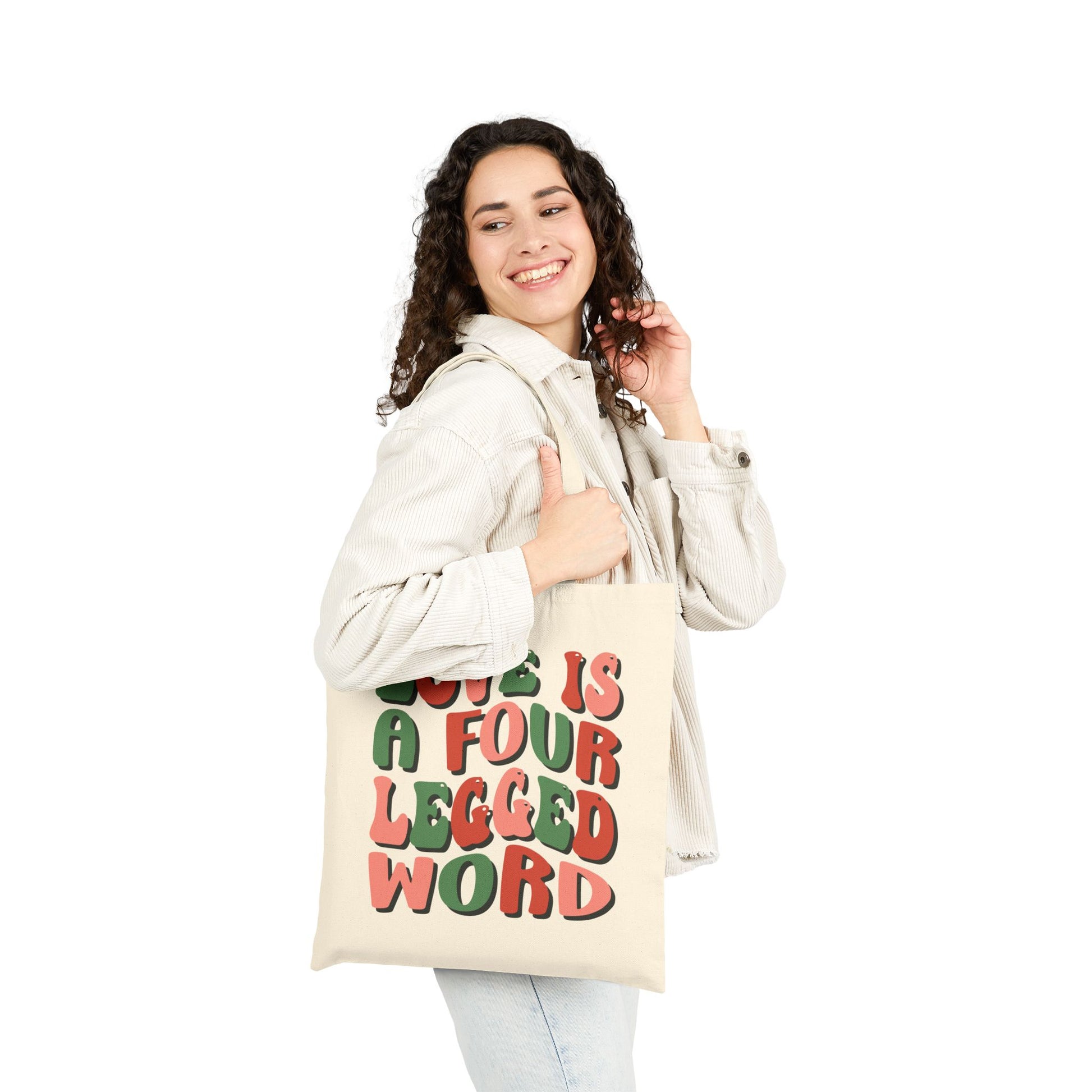 Love is a Four Legged Word Logo Tote Bag - Heavyweight 100% Cotton Canvas by TheGlassyLass.com
