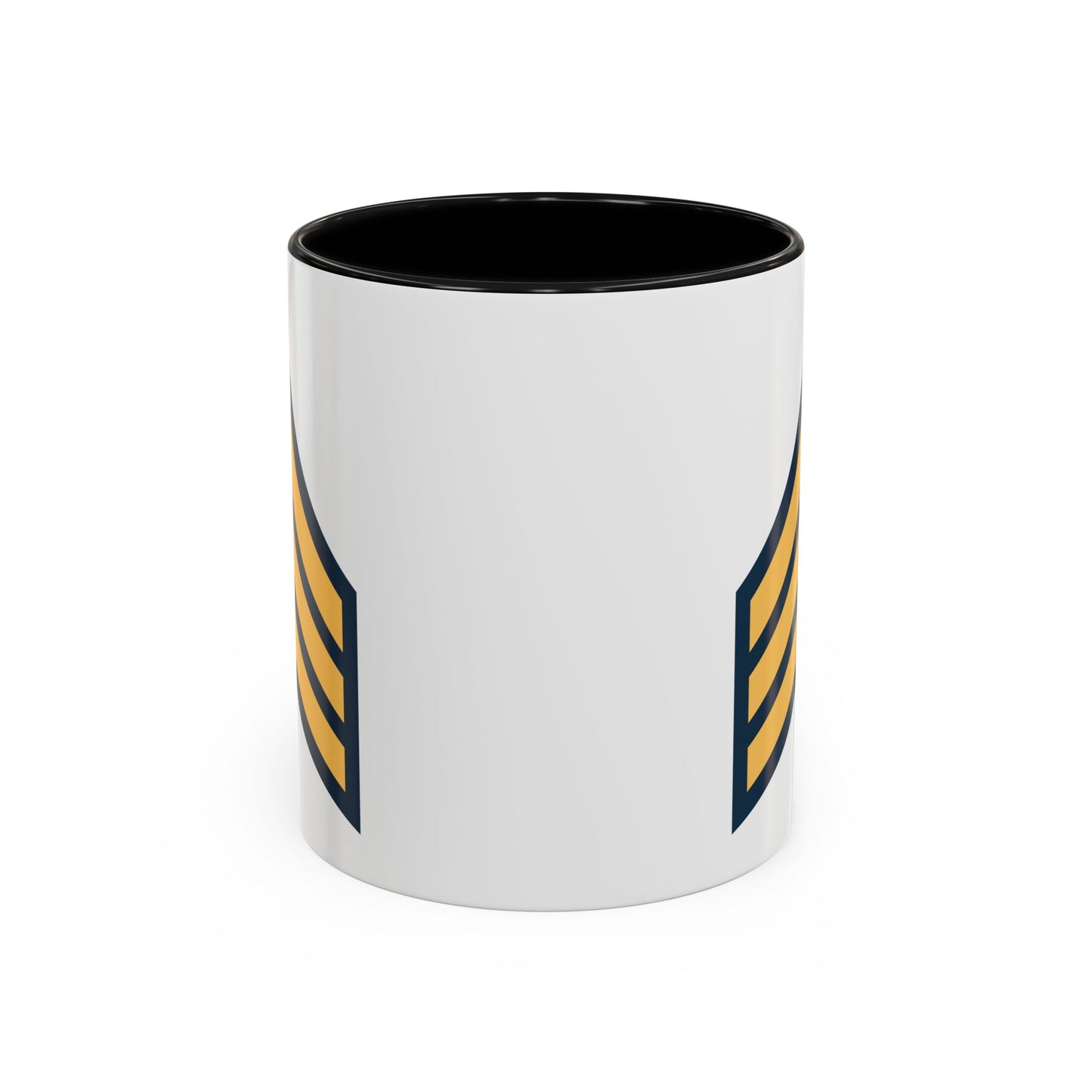 US Army Sergeant (E-5) Stripes Coffee Mug - Double Sided Print, Black Accent White Ceramic, 11oz by TheGlassyLass.com
