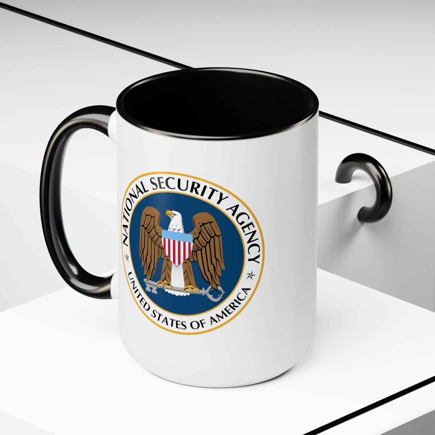 National Security Agency Coffee Mug - Double Sided Black Accent White Ceramic 15oz by TheGlassyLass.com