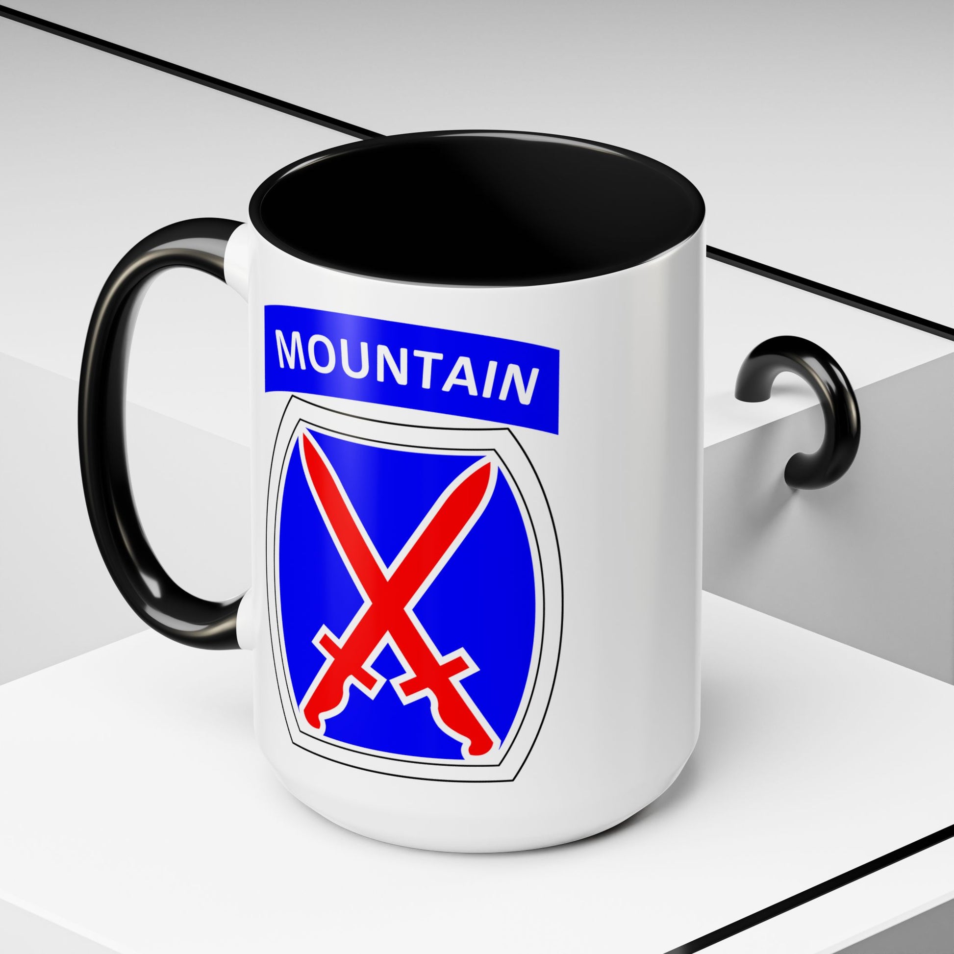 10th Mountain Division Coffee Mug - Double Sided Black Accent White Ceramic 15oz by TheGlassyLass.com