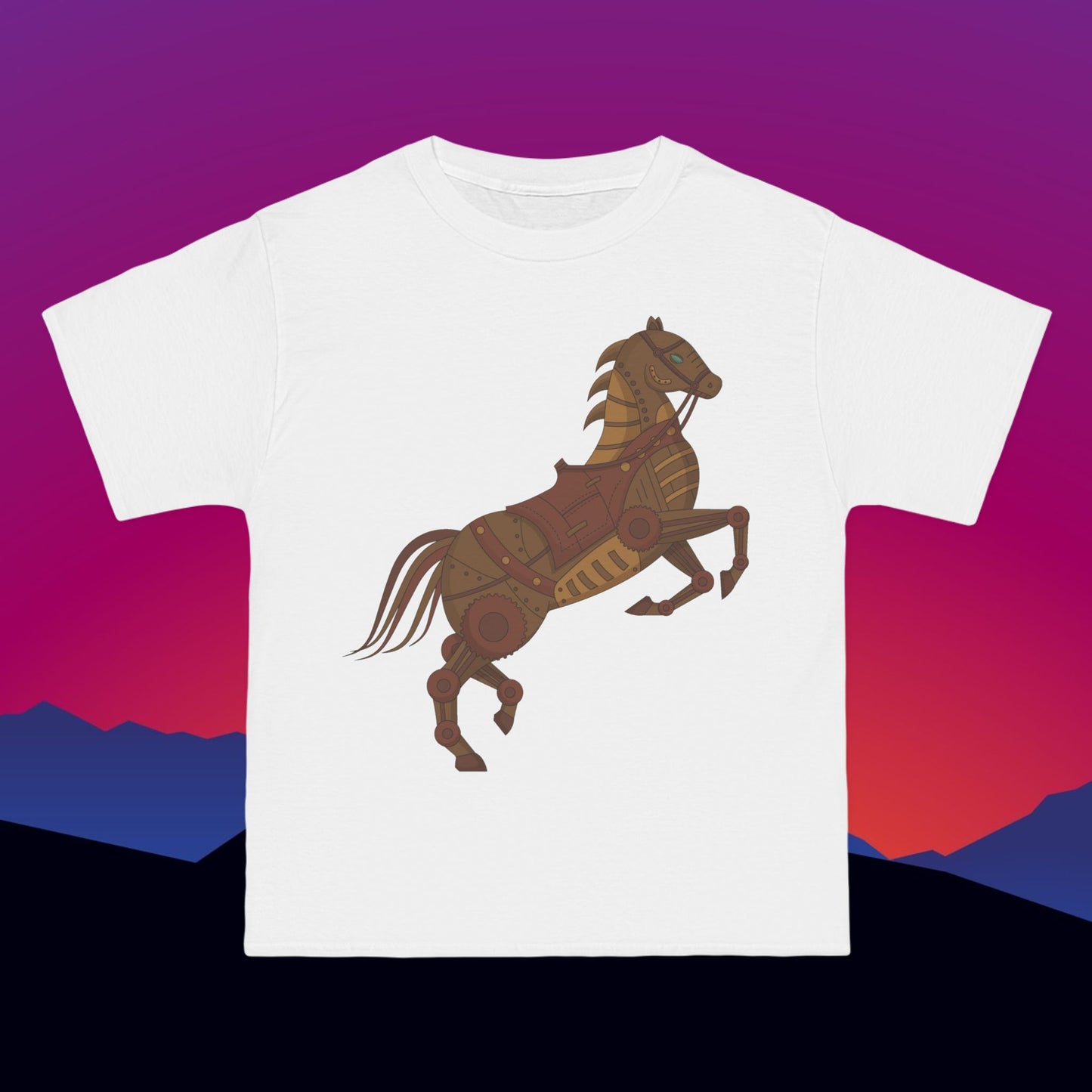 Steampunk Battle Horse T-Shirt: (Hanes Beefy-T 100% Preshrunk Cotton Custom Printed by TheGlassyLass.com