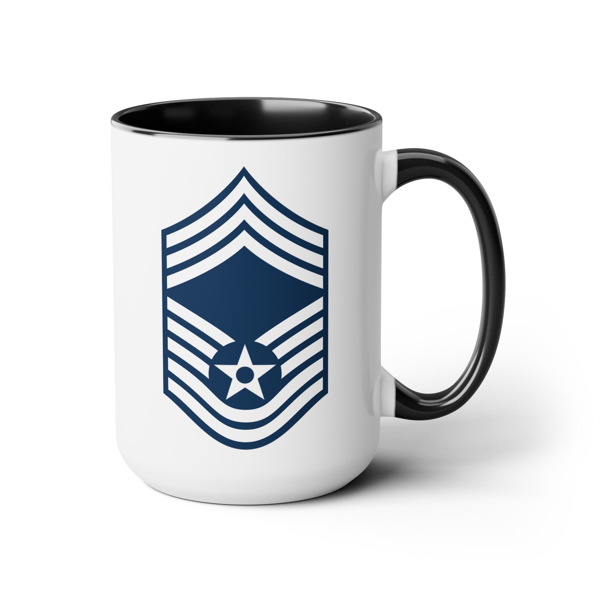 Air Force Chief Master Sergeant Stripes - Double Sided Black Accent White Ceramic Coffee Mug 15oz by TheGlassyLass.com