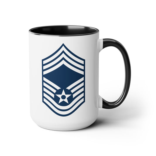 Air Force Chief Master Sergeant Stripes - Double Sided Black Accent White Ceramic Coffee Mug 15oz by TheGlassyLass.com