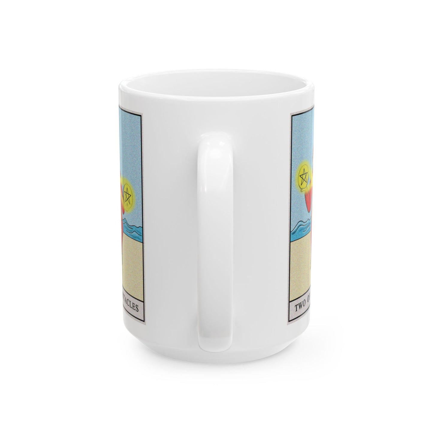 Two of Pentacles Tarot Card Coffee Mug - Double Sided White Ceramic 15oz by TheGlassyLass.com