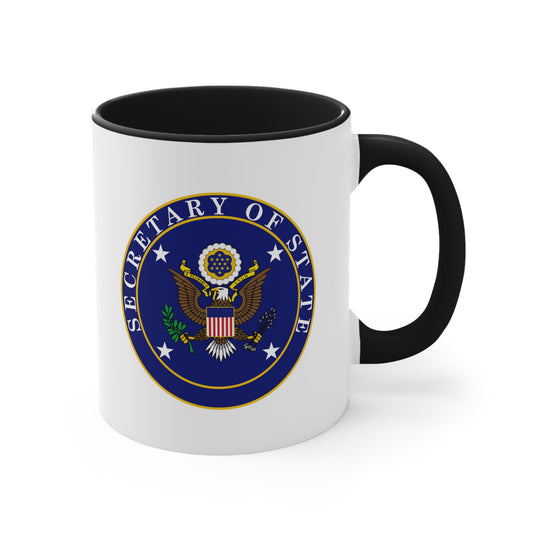 US Secretary of State Coffee Mug - Double Sided Print Two Tone Black Accent White Ceramic 11oz by TheGlassyLass.com