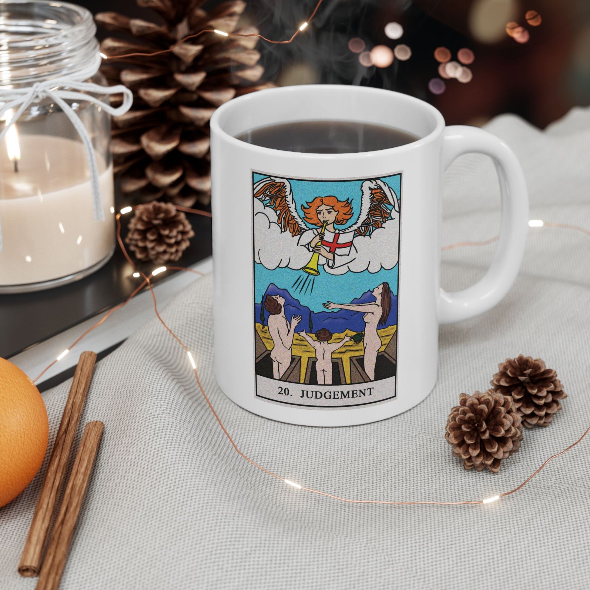 The Judgement Tarot Card Coffee Mug - Double Sided Print, White Ceramic, 11oz by TheGlassyLass.com