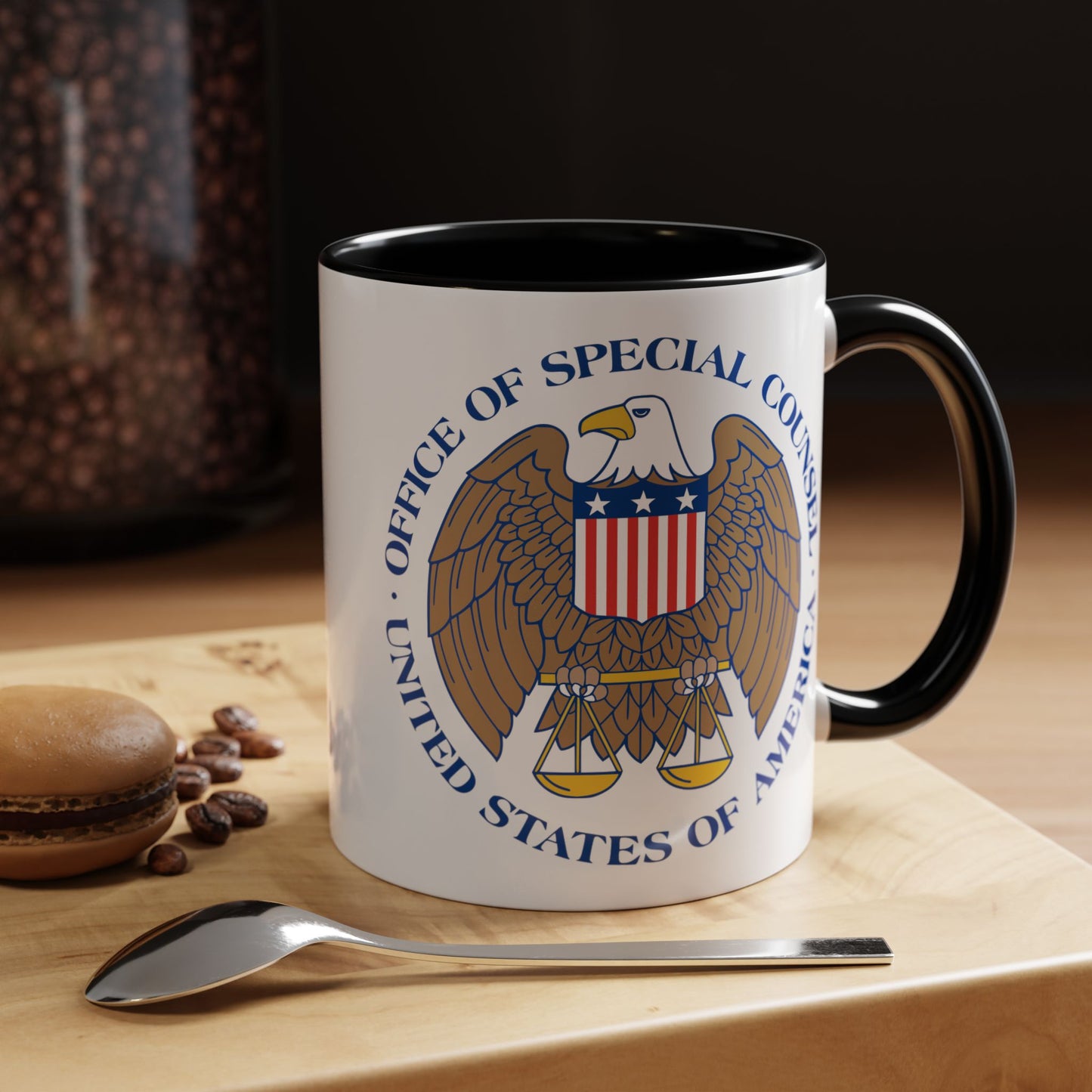 United States Office of Special Counsel Seal Coffee Mug - Double Sided Print, Black Accent White Ceramic, 11oz by TheGlassyLass.com