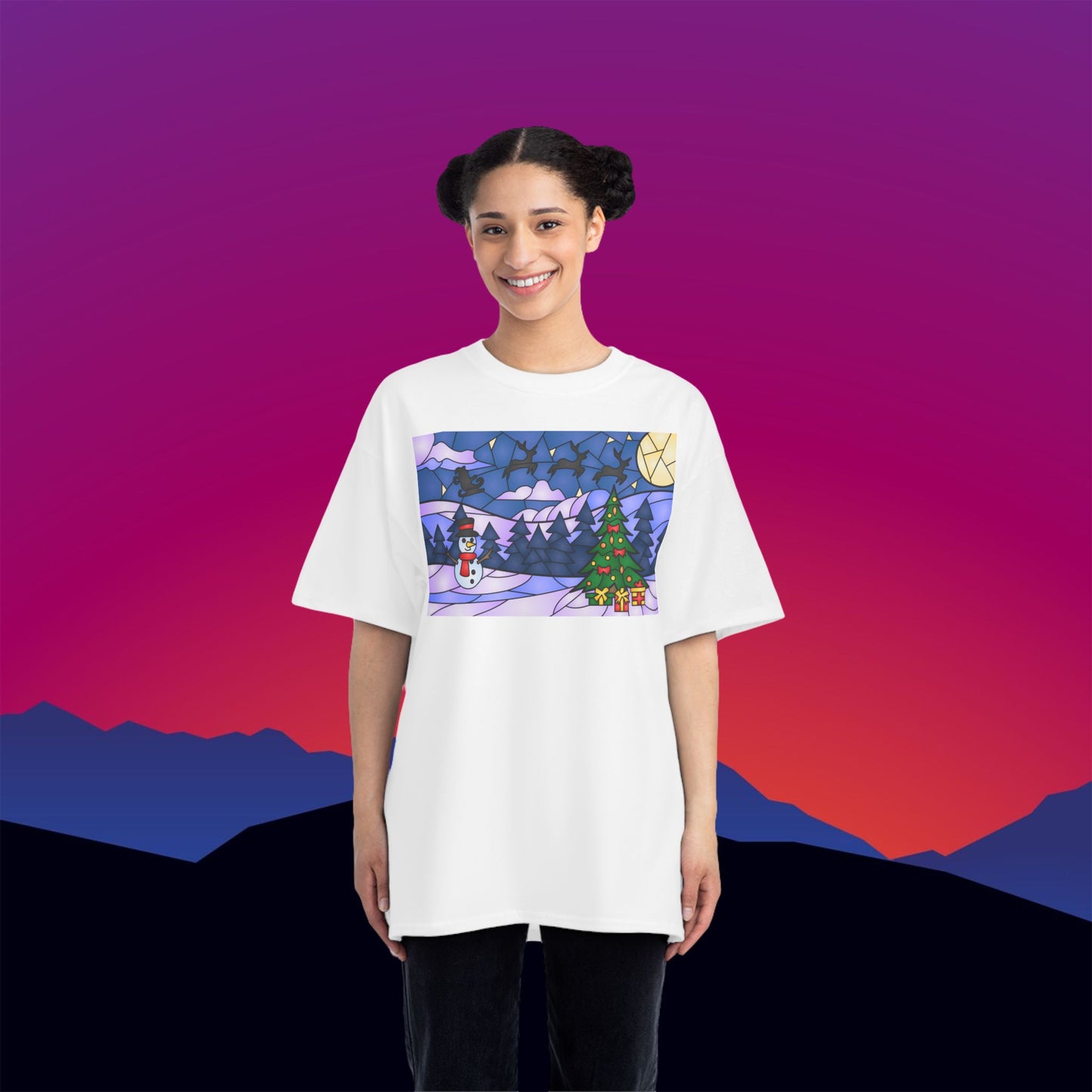 Stained Glass Christmas T-Shirt: (Hanes Beefy-T 100% Preshrunk Cotton Custom Printed by TheGlassyLass.com