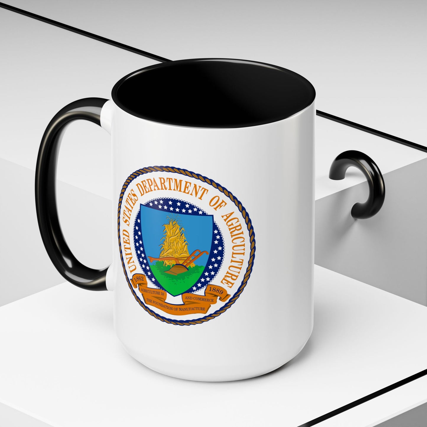 United States Department of Agriculture Seal Coffee Mug - Double Sided Black Accent White Ceramic 15oz by TheGlassyLass.com