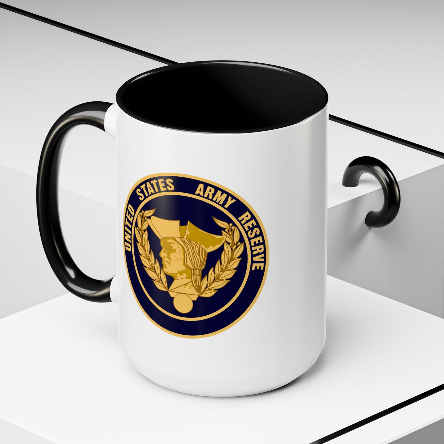 United States Army Reserve Seal - Double Sided Black Accent White Ceramic Coffee Mug 15oz by TheGlassyLass.com