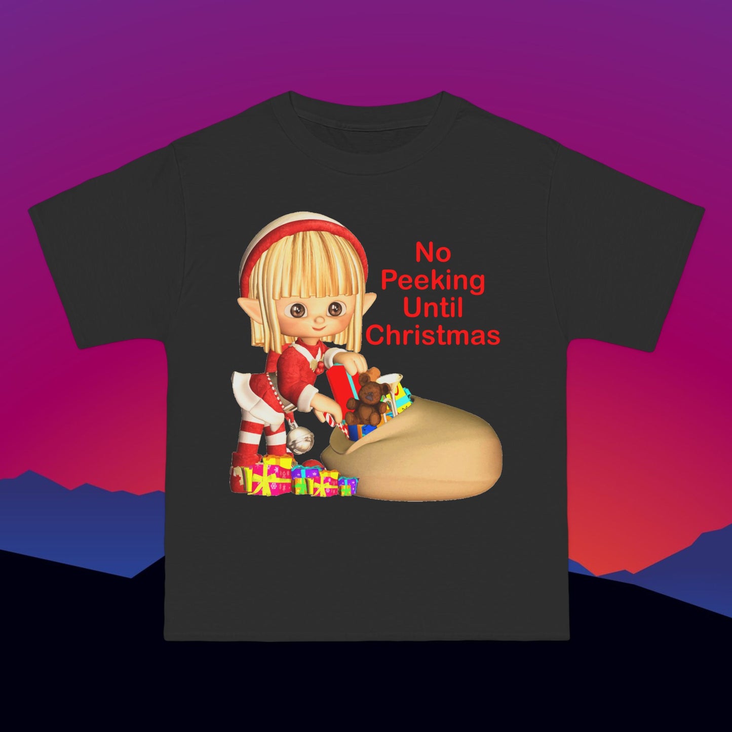 Christmas Elf T-Shirt: (Hanes Beefy-T 100% Preshrunk Cotton Custom Printed by TheGlassyLass.com