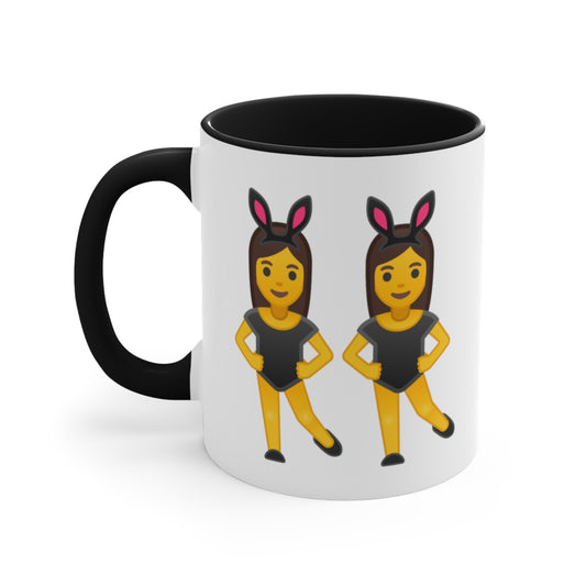 Twins Emoji Coffee Mug - Double Sided Black Accent White Ceramic 11oz by TheGlassyLass