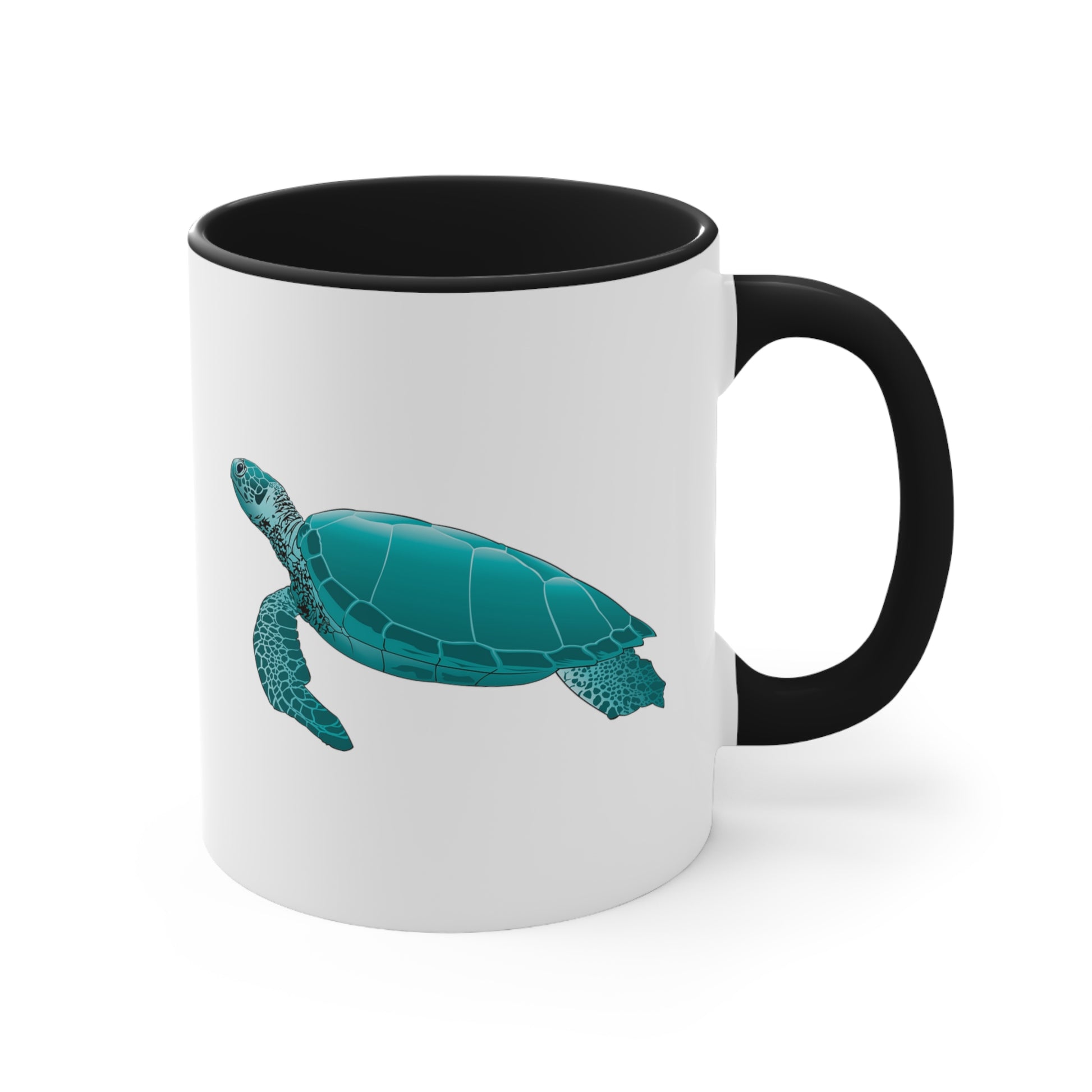 Sea Turtle Coffee Mug - Double Sided Black Accent White Ceramic 11oz by TheGlassyLass