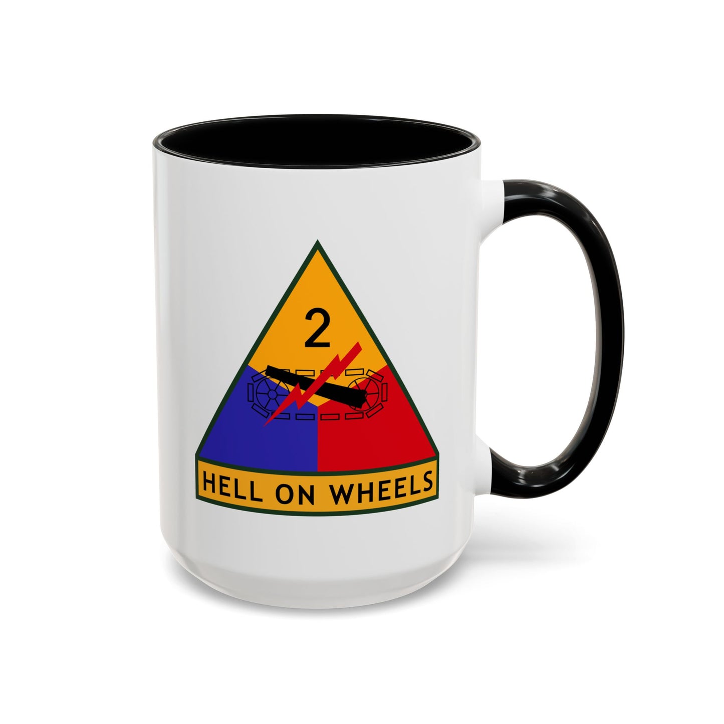 US Army 2nd Armored Division - Double Sided Black Accent White Ceramic Coffee Mug 15oz by TheGlassyLass.com