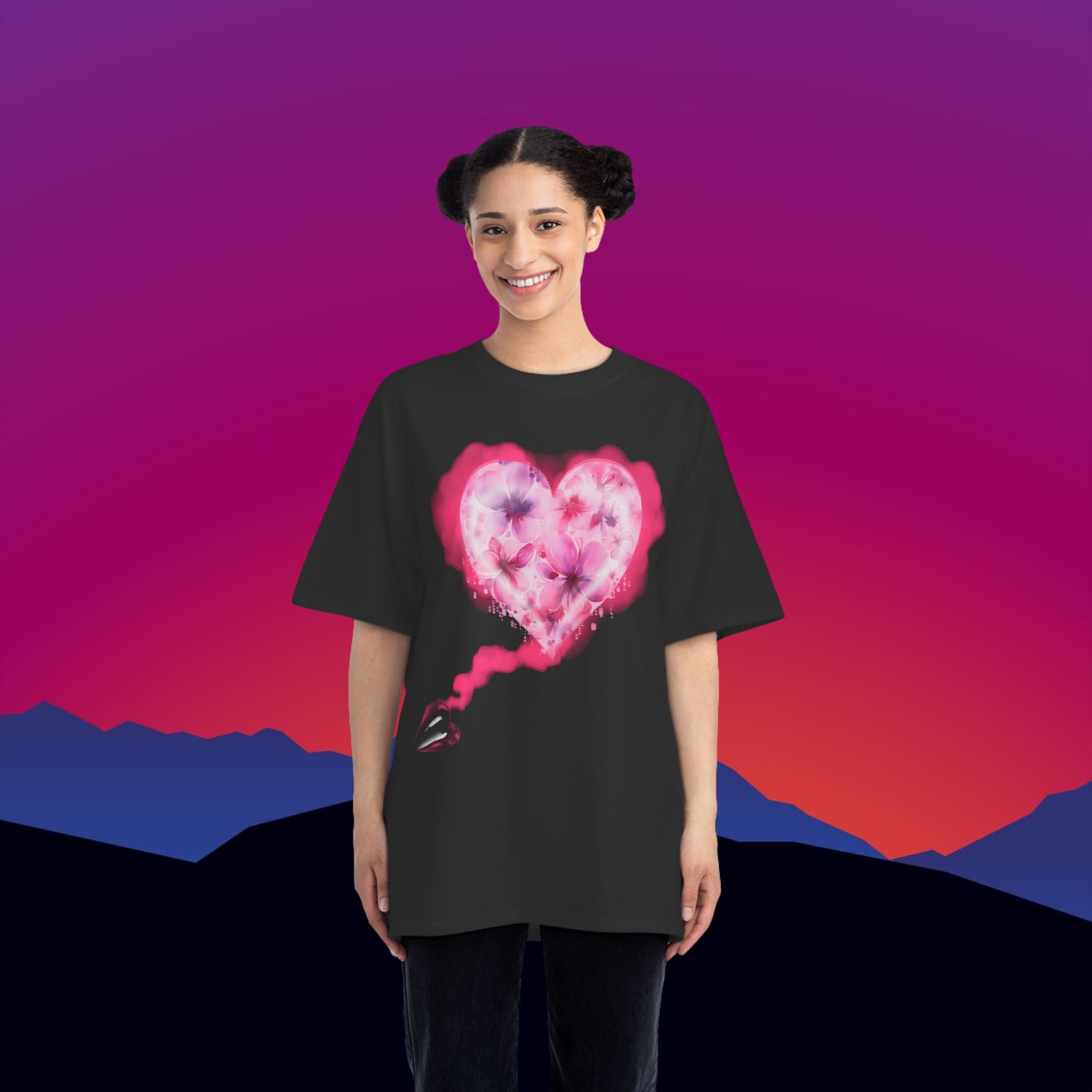 Floral Hearts T-Shirt: (Hanes Beefy-T 100% Preshrunk Cotton Custom Printed by TheGlassyLass.com