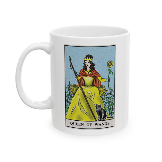 Queen of Wands of Wands Tarot Card Coffee Mug - Double Sided Print, White Ceramic, 11oz by TheGlassyLass.com