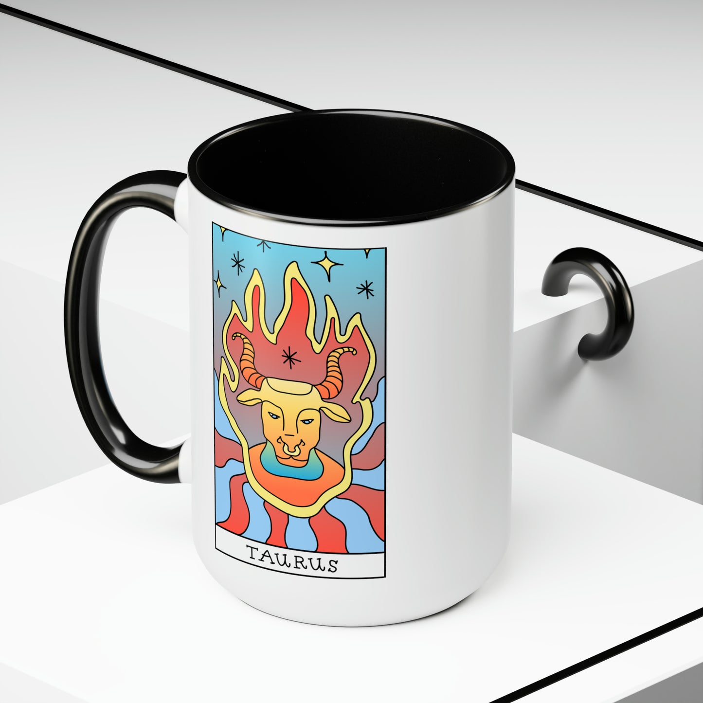 Taurus Tarot Card Coffee Mug - Double Sided Black Accent Ceramic 15oz by TheGlassyLass.com