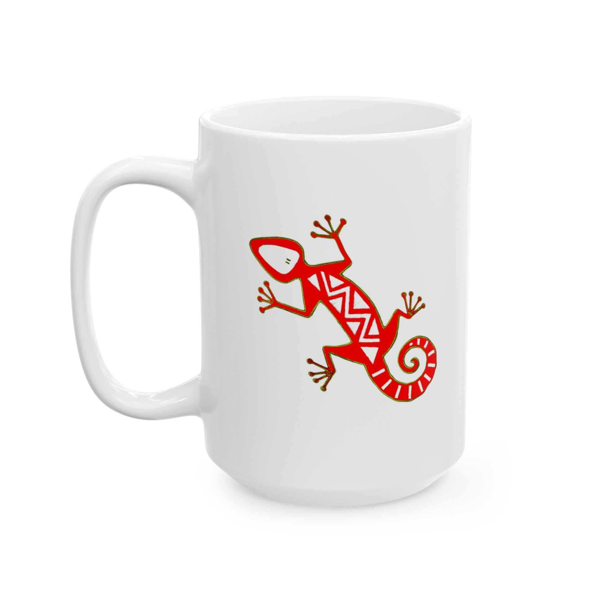 Gecko Coffee Mug - Double Sided White Ceramic 15oz by TheGlassyLass.com