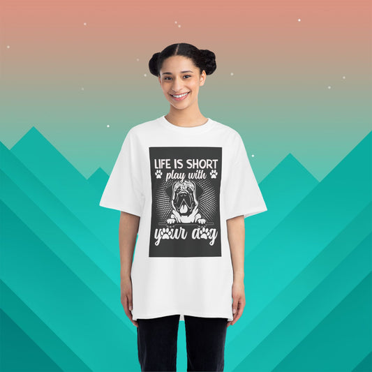 Life is Short - Play With Your Dog T-Shirt: (Hanes Beefy-T 100% Preshrunk Cotton Custom Printed by TheGlassyLass.com