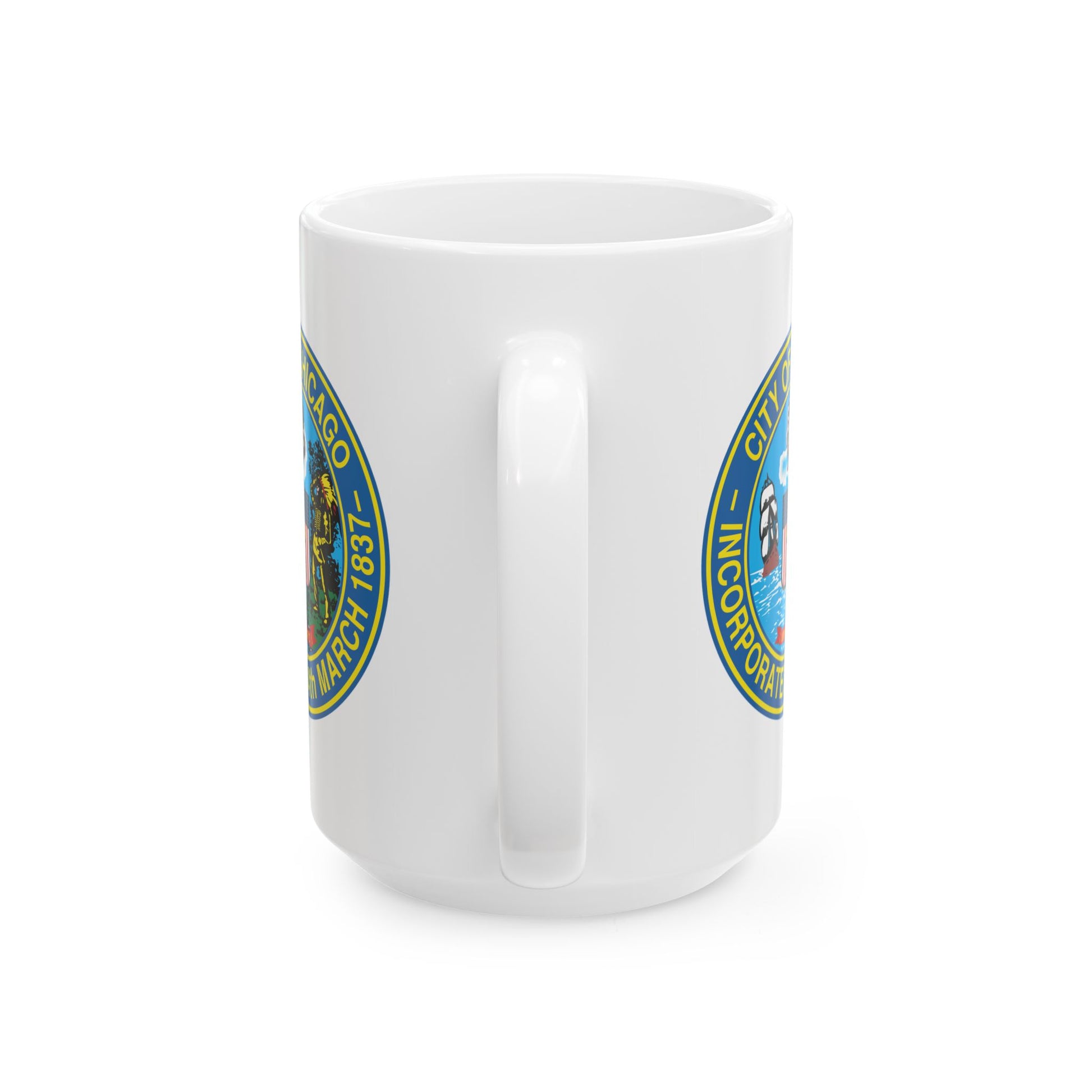 City of Chicago Coffee Mug - Double Sided Print, White Ceramic, 15oz by TheGlassyLass.com