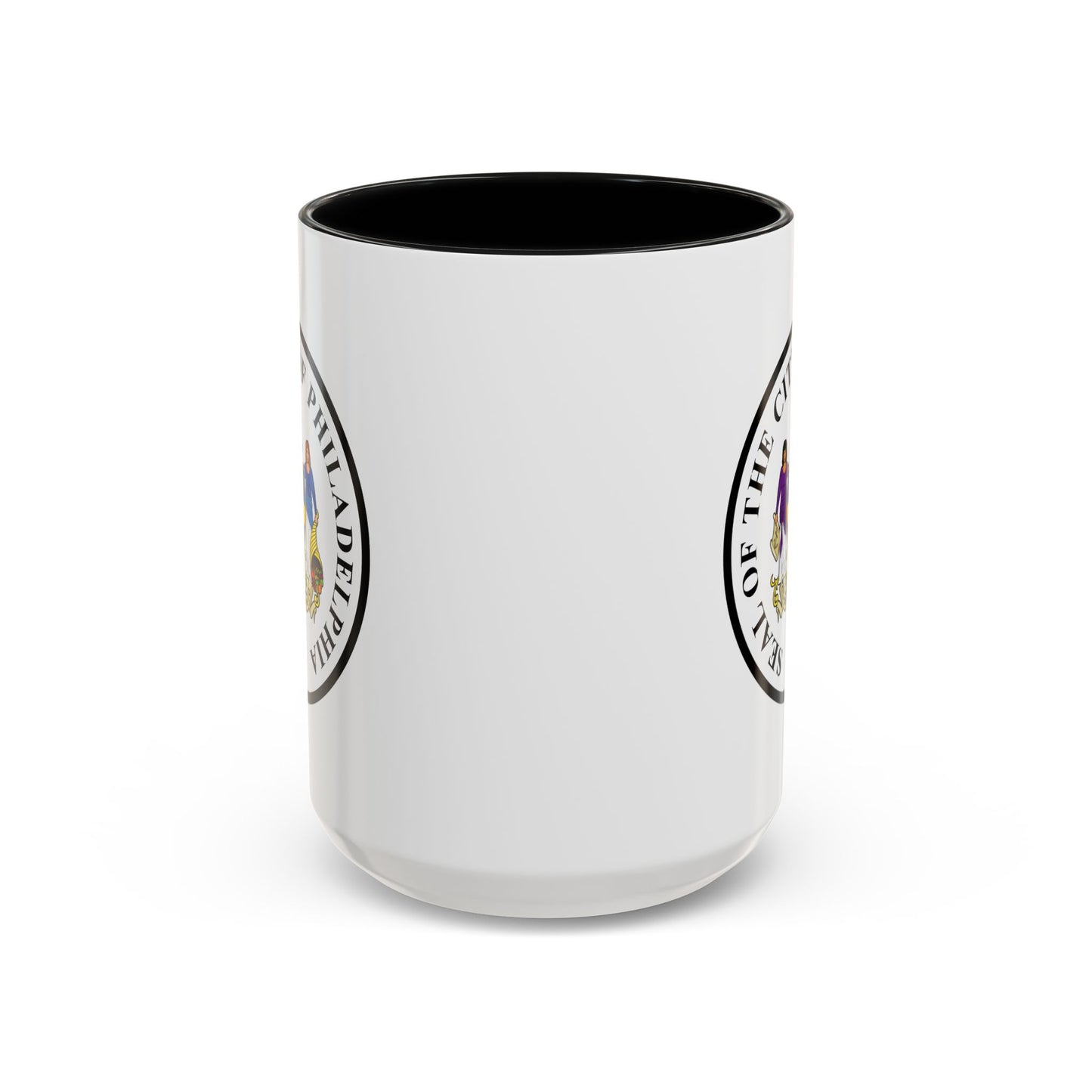 City of Philadelphia Seal Coffee Mug - Double Sided Print, Black Accent White Ceramic, 15oz by TheGlassyLass.com