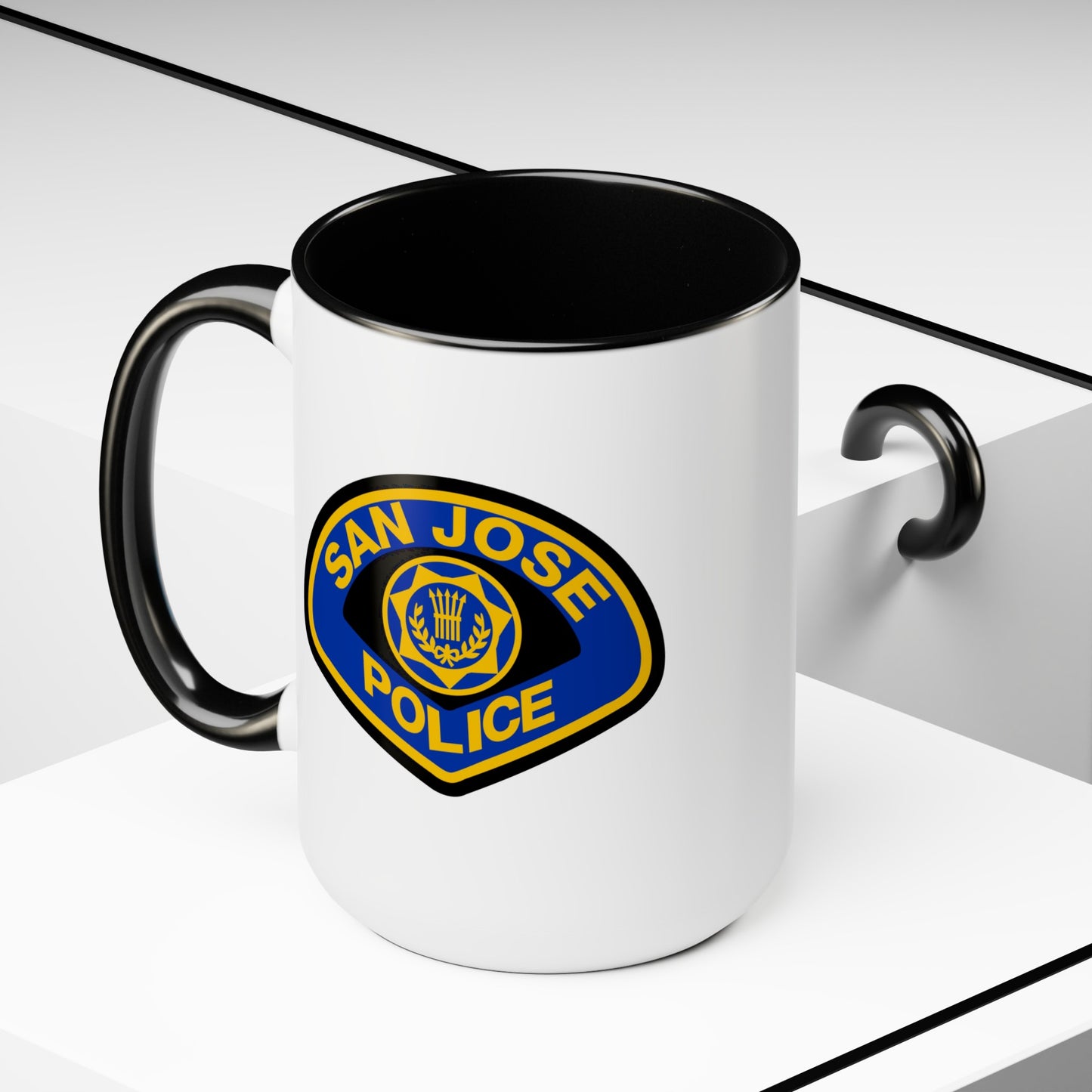 San Jose Police Coffee Mugs - Double Sided Black Accent White Ceramic 15oz by TheGlassyLass.com