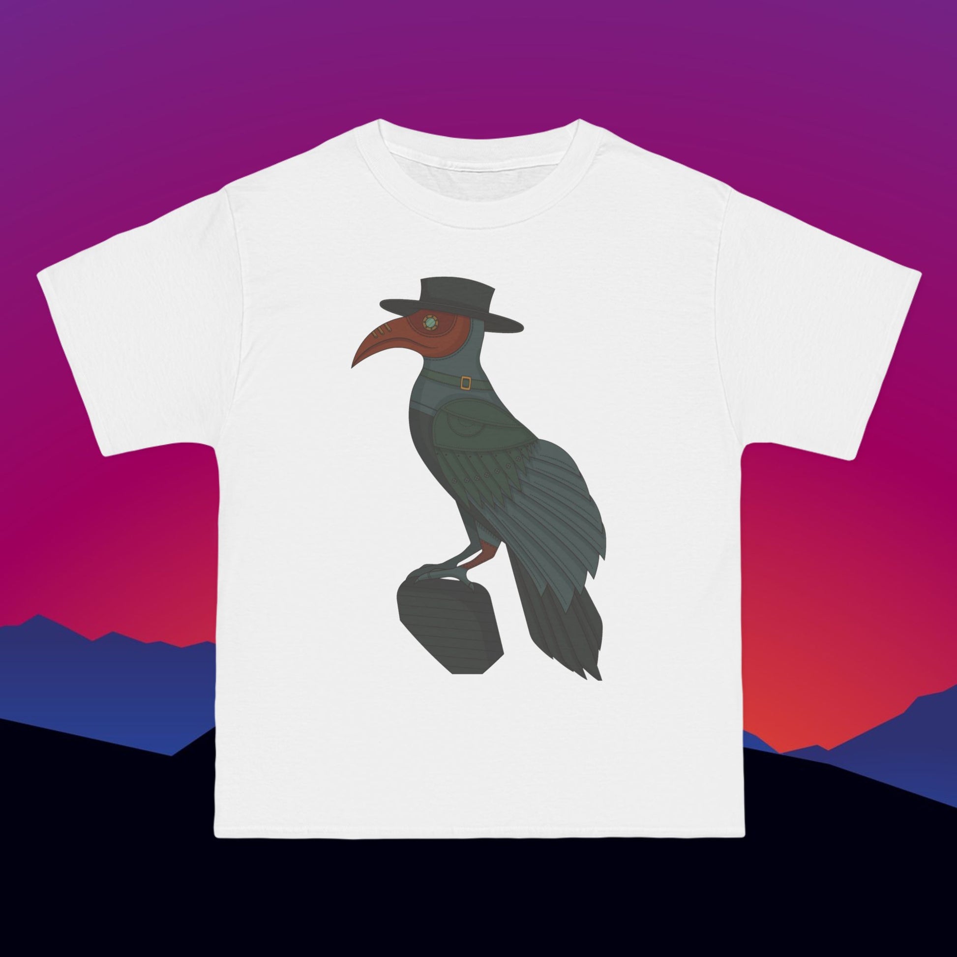 Steampunk Raven T-Shirt: (Hanes Beefy-T 100% Preshrunk Cotton Custom Printed by TheGlassyLass.com