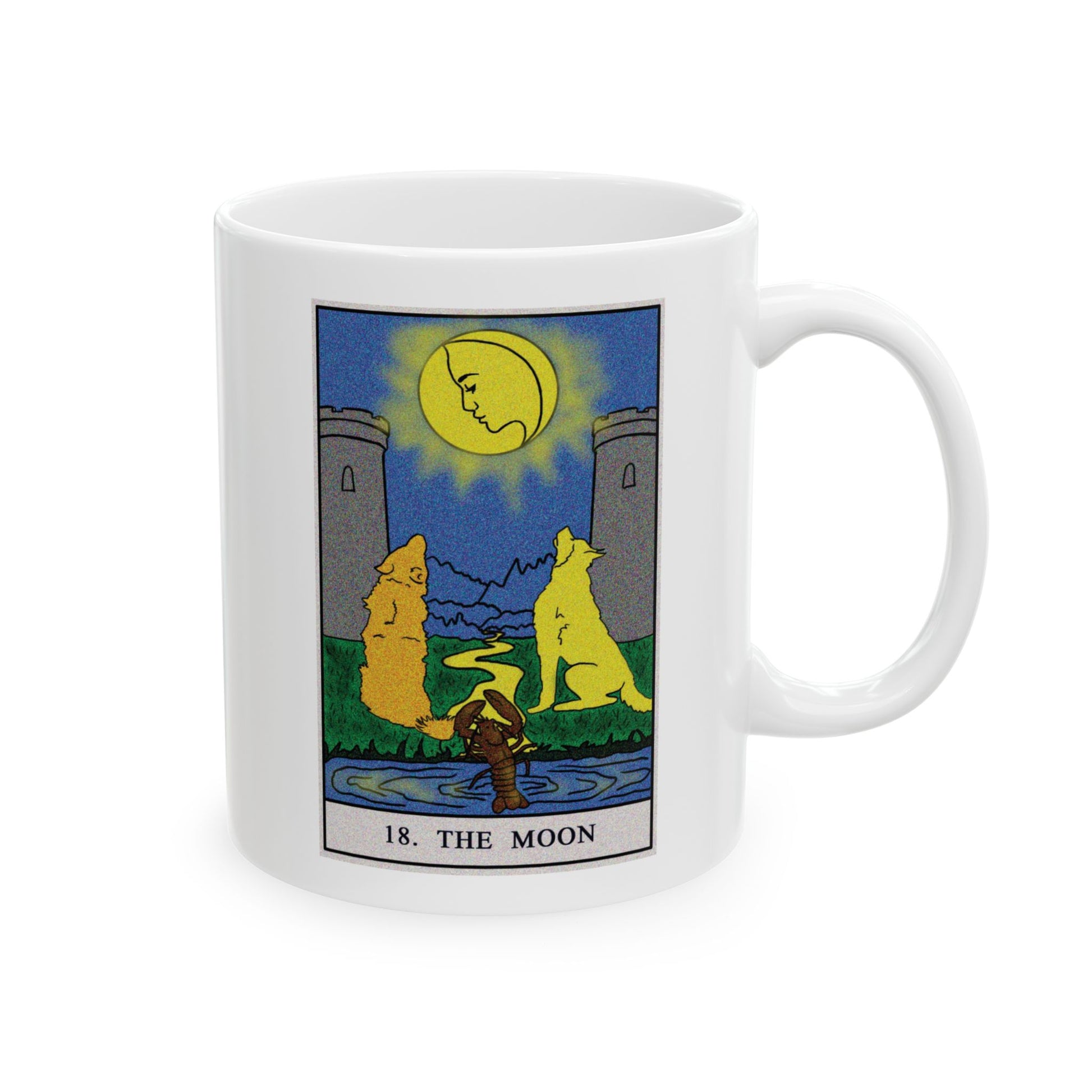 The Moon Tarot Card Coffee Mug - Double Sided Print, White Ceramic, 11oz by TheGlassyLass.com
