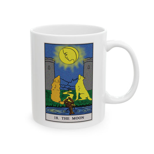 The Moon Tarot Card Coffee Mug - Double Sided Print, White Ceramic, 11oz by TheGlassyLass.com