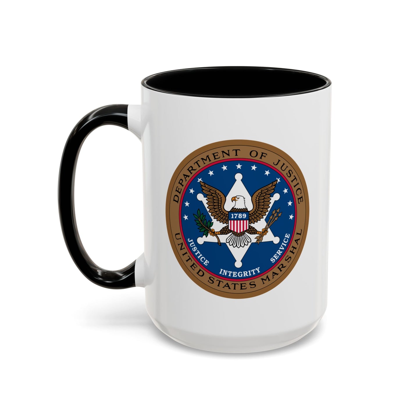 US Marshal Seal Coffee Mug - Double Sided Print, Black Accent White Ceramic, 15oz by TheGlassyLass.com