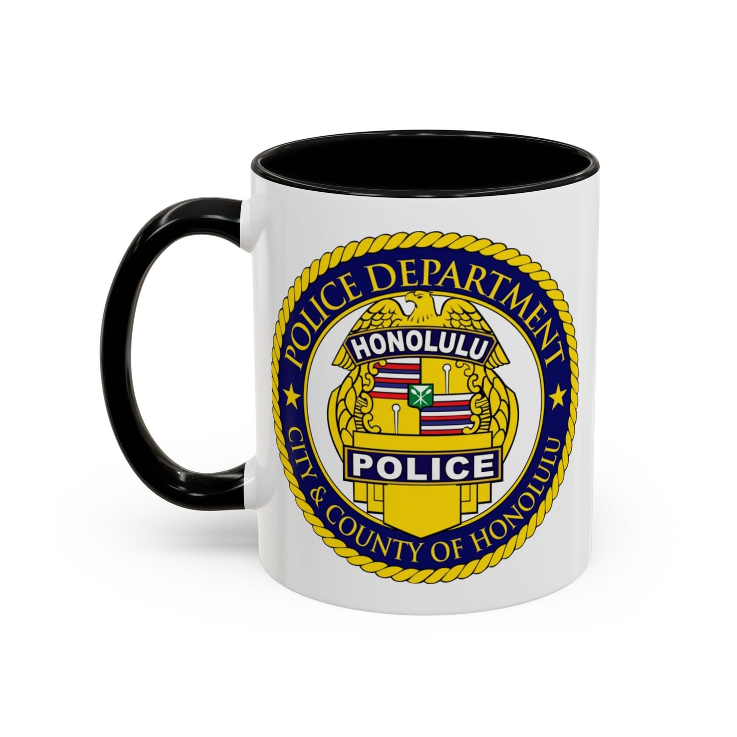 Honolulu Police Department Coffee Mug - Double Sided Print, Black Accent White Ceramic, 11oz by TheGlassyLass.com