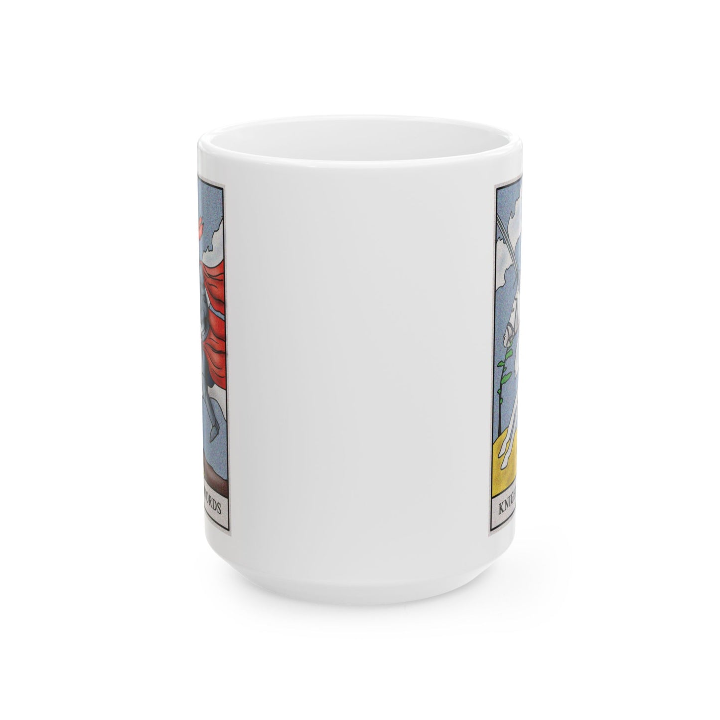 Knight of Swords Tarot Card Coffee Mug - Double Sided White Ceramic 15oz by TheGlassyLass.com