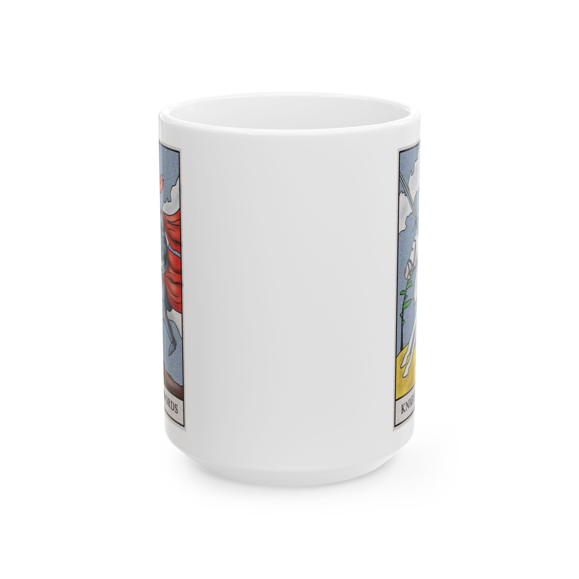 Knight of Swords Tarot Card Coffee Mug - Double Sided White Ceramic 15oz by TheGlassyLass.com