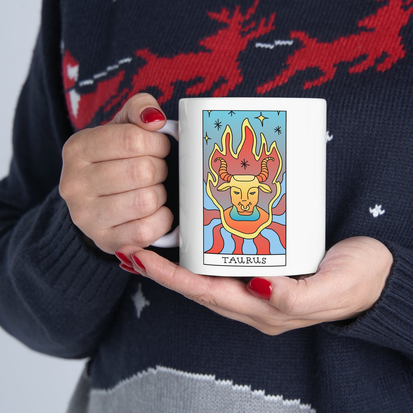 Taurus Tarot Card Coffee Mug - Double Sided 11oz White Ceramic by TheGlassyLass.com