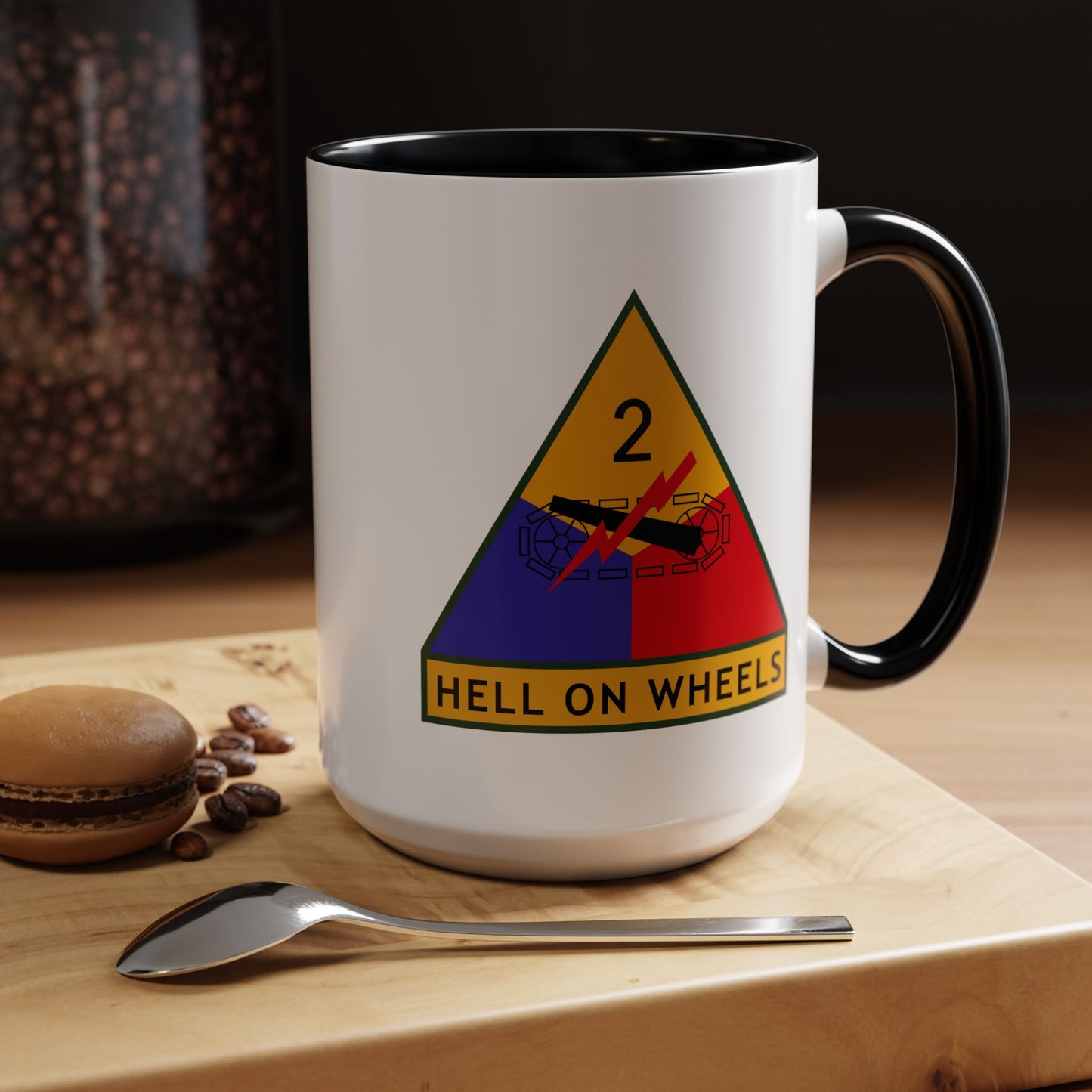 US Army 2nd Armored Division - Double Sided Black Accent White Ceramic Coffee Mug 15oz by TheGlassyLass.com