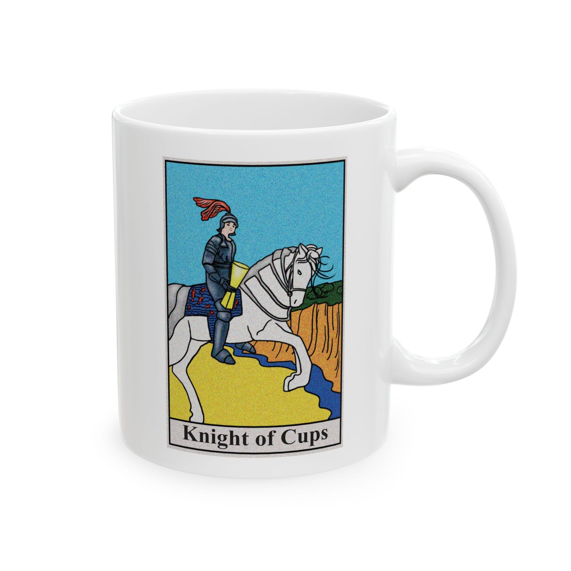 Knight of Cups Tarot Card Coffee Mug - Double Sided Print, White Ceramic, 11oz by TheGlassyLass.com