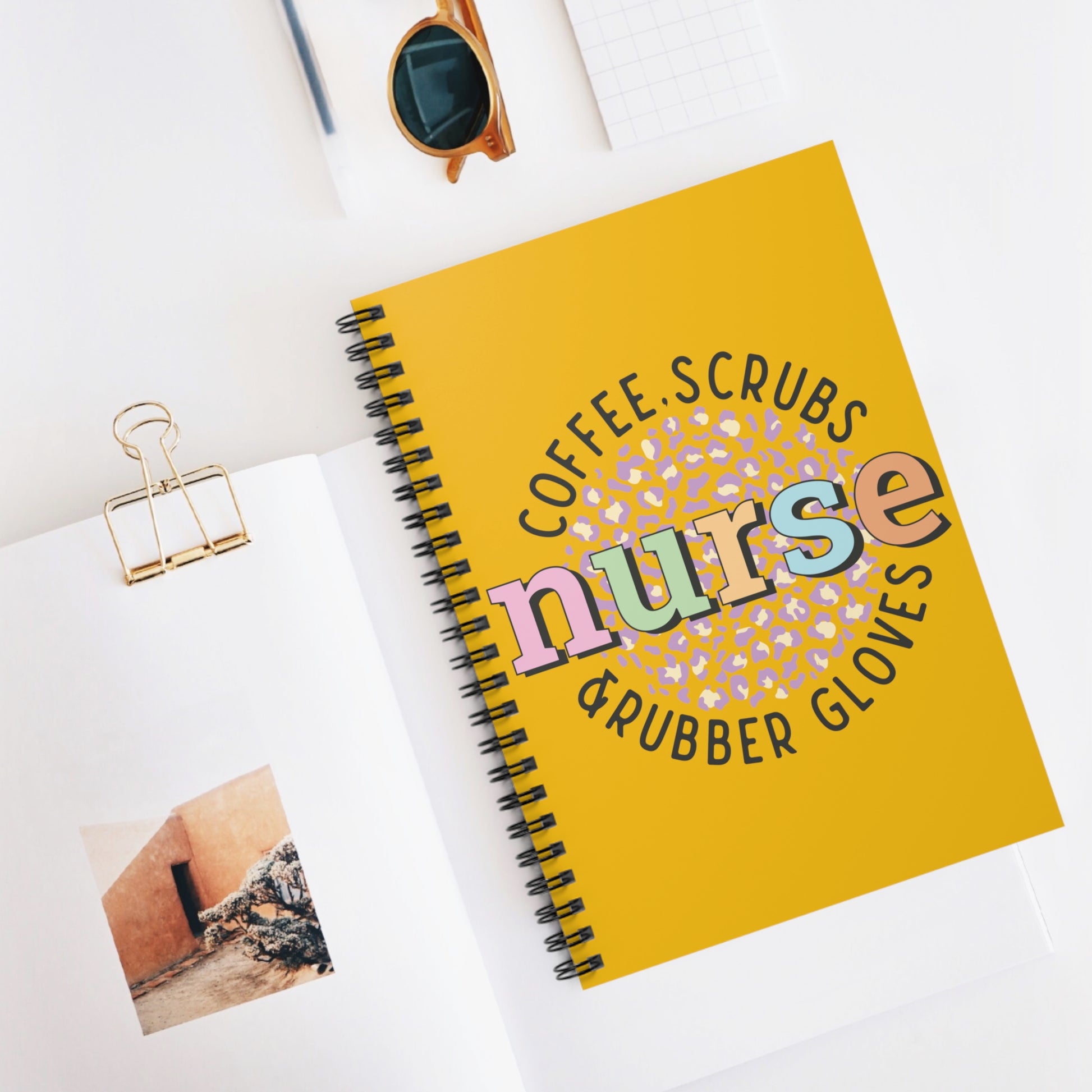 Nurse - Coffee, Scrubs, Rubber Gloves: Spiral Notebook - Log Books - Journals - Diaries - and More Custom Printed by TheGlassyLass