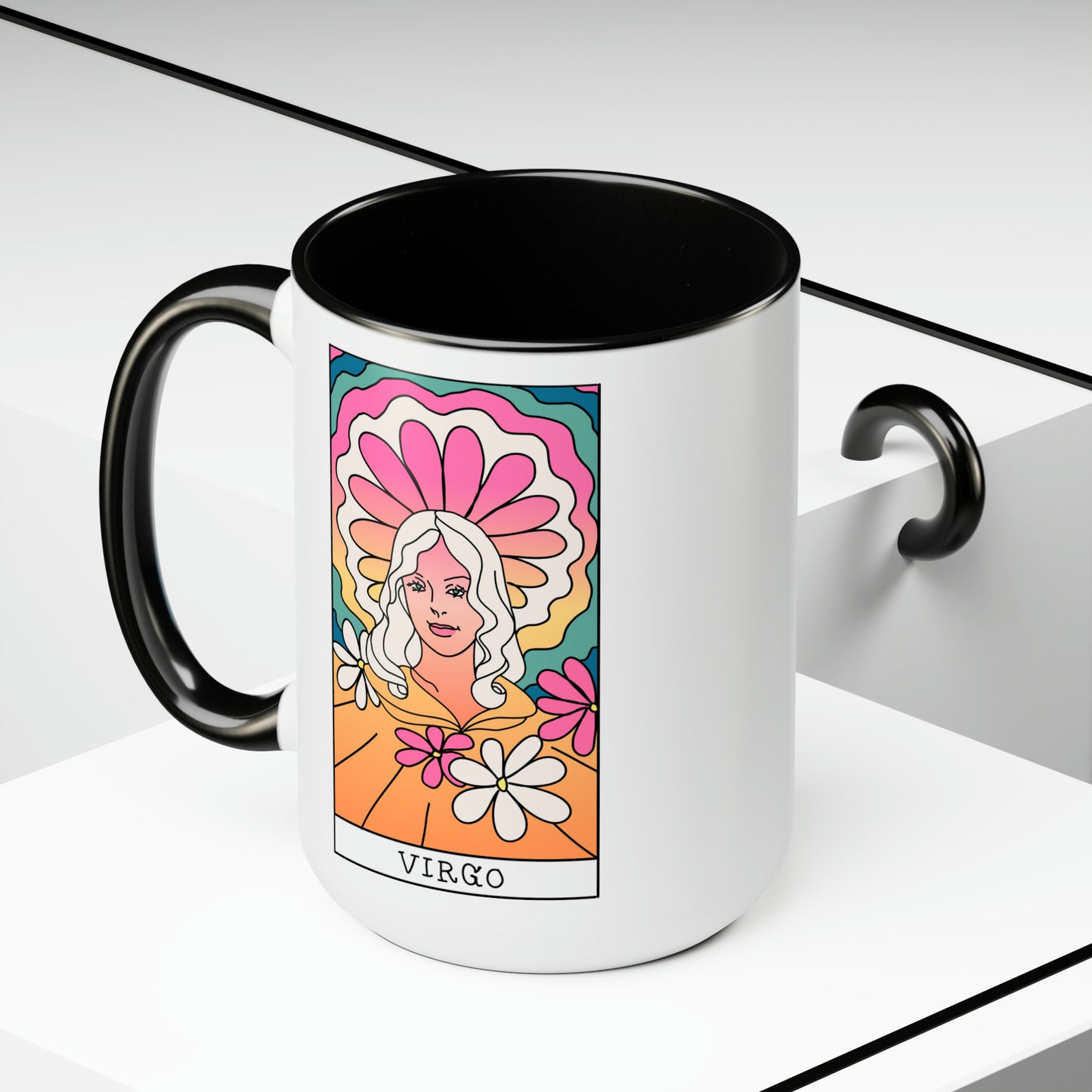 Virgo Tarot Card Coffee Mug - Double Sided Black Accent Ceramic 15oz by TheGlassyLass.com