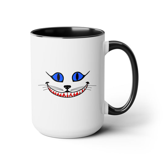 Cheshire Cat Coffee Mug - Double Sided Black Accent 15oz by TheGlassyLass.com
