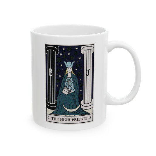 The High Priestess Tarot Card Coffee Mug - Double Sided Print, White Ceramic, 11oz by TheGlassyLass.com