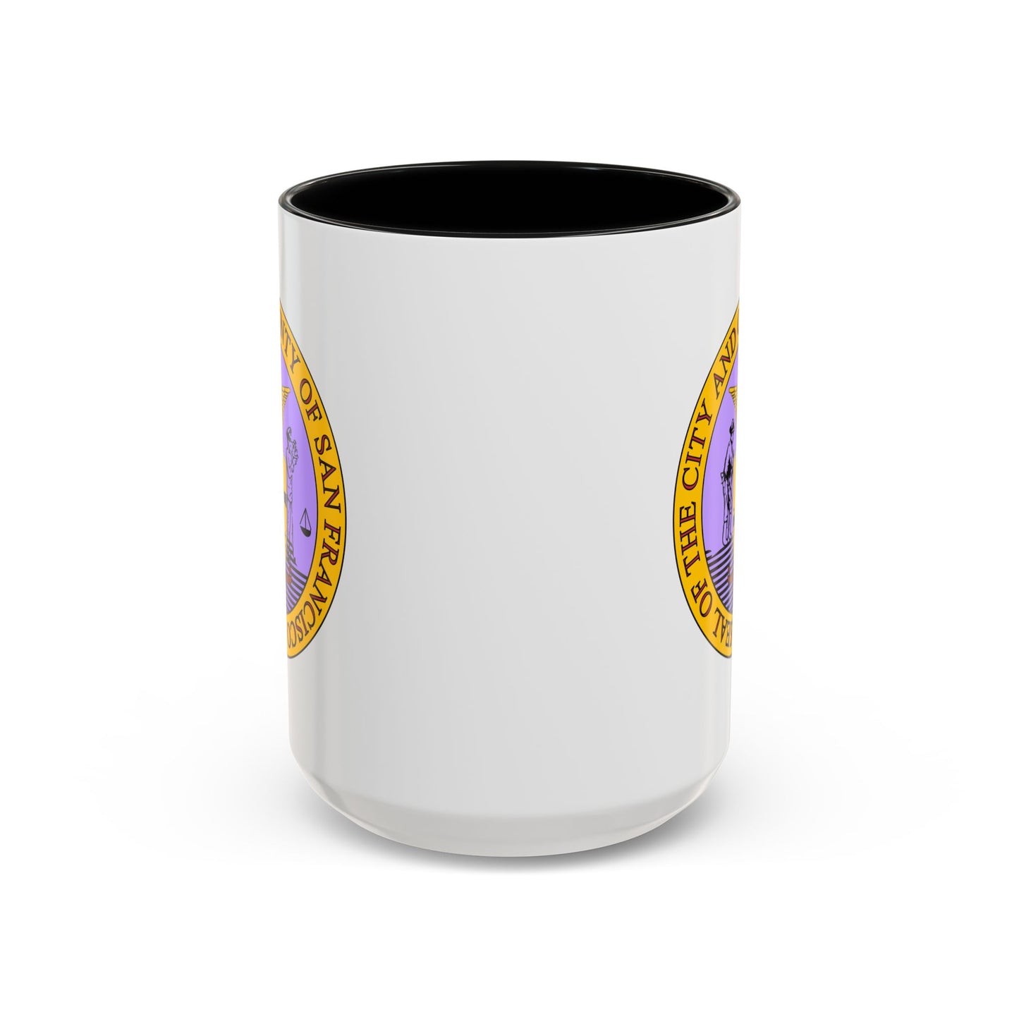 San Francisco City / County Seal Coffee Mug - Double Sided Print, Black Accent White Ceramic, 15oz by TheGlassyLass.com