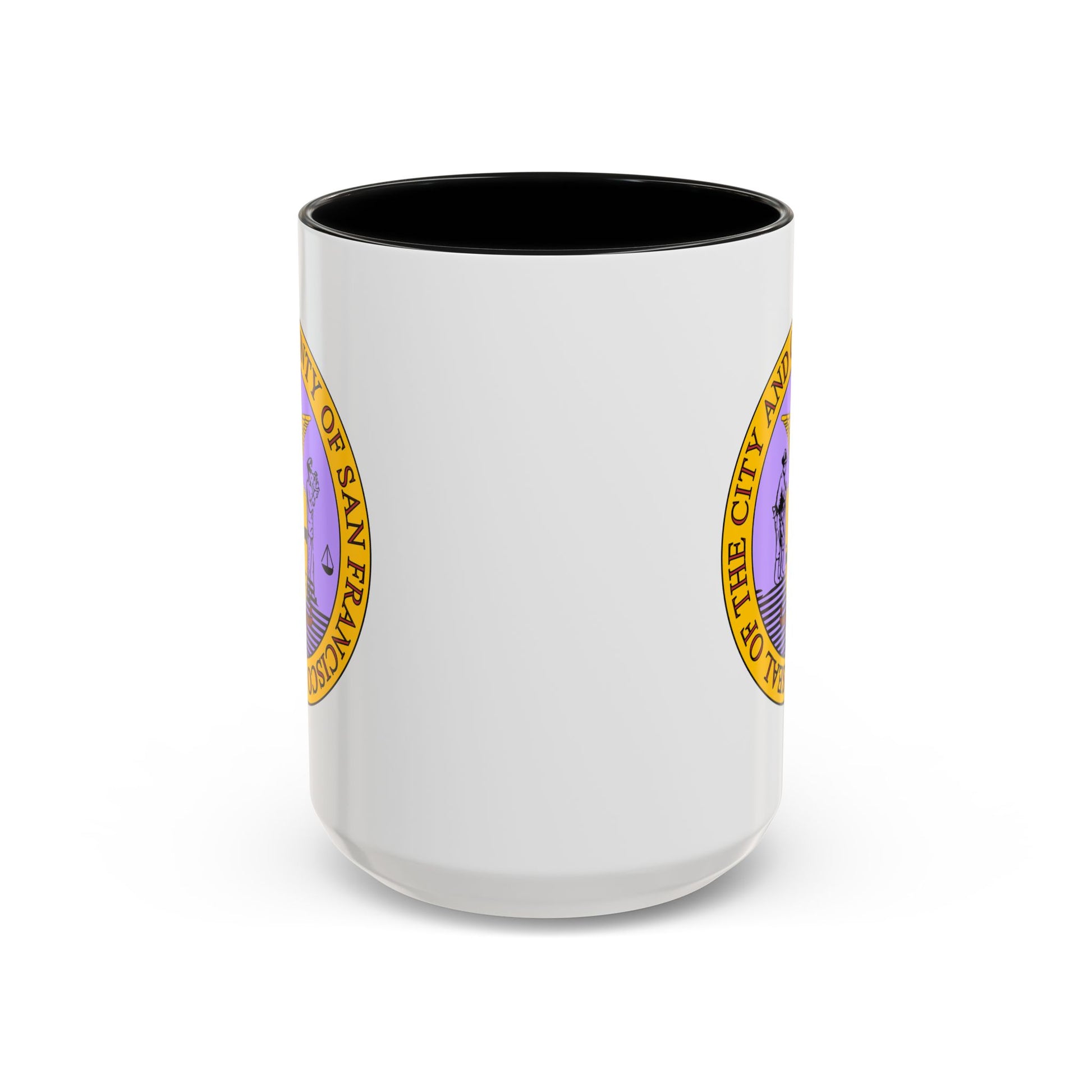 San Francisco City / County Seal Coffee Mug - Double Sided Print, Black Accent White Ceramic, 15oz by TheGlassyLass.com