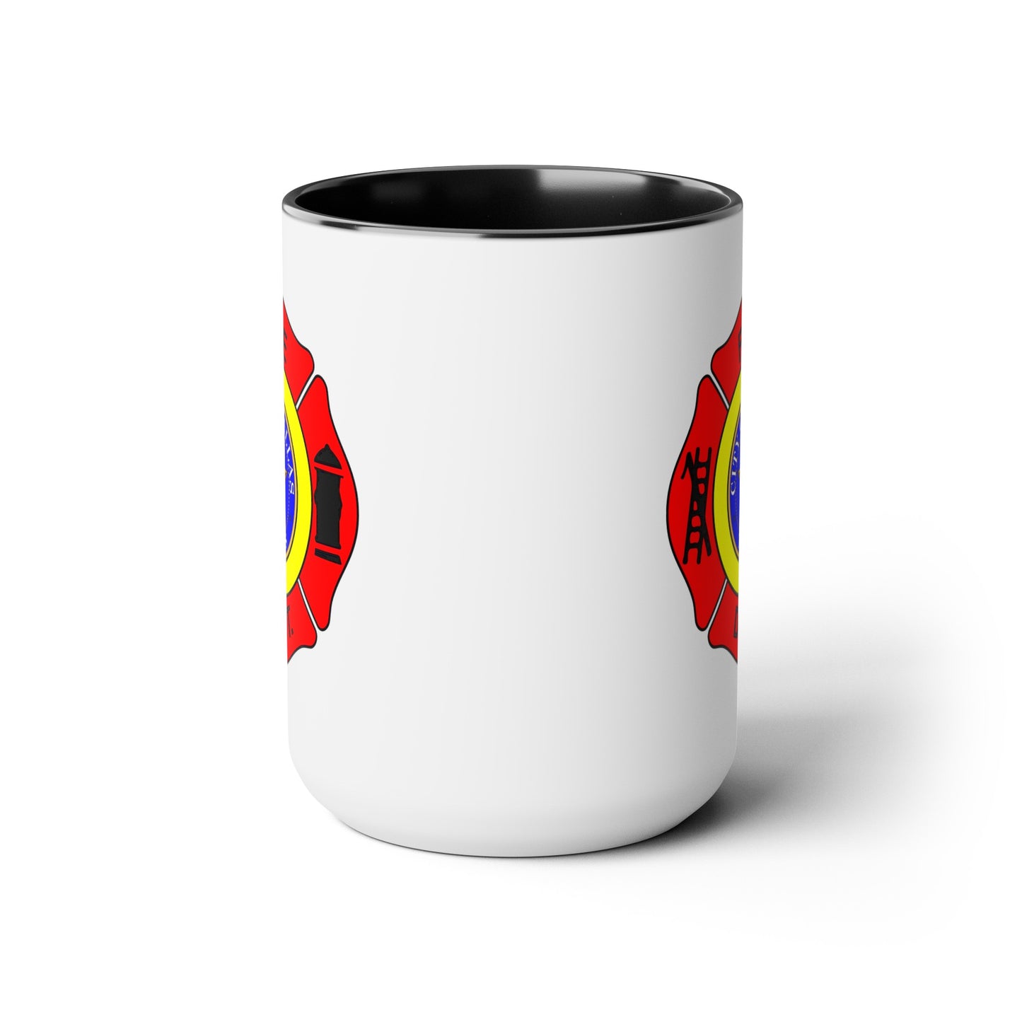 Dallas Fire Department Coffee Mug - Double Sided Print Black Accent White Ceramic 15oz by TheGlassyLass.com