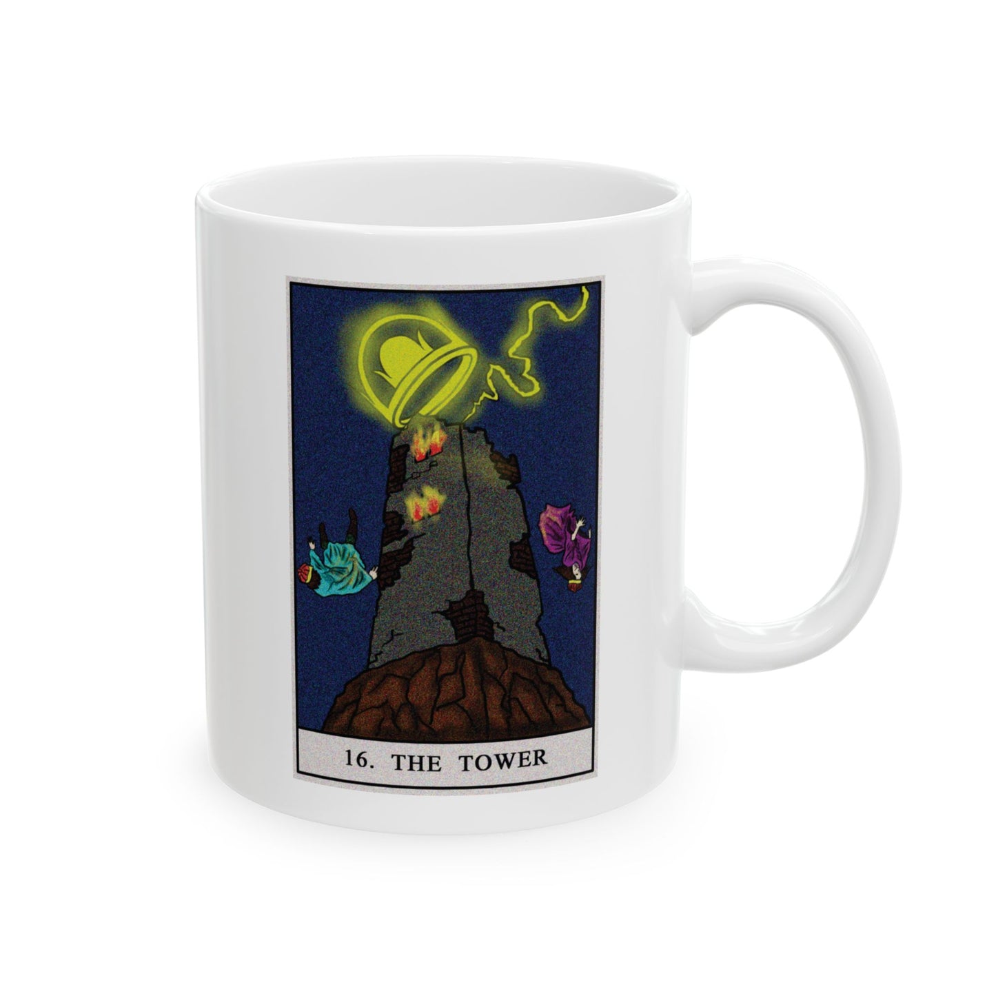 The Tower Tarot Card Coffee Mug - Double Sided Print, White Ceramic, 11oz by TheGlassyLass.com