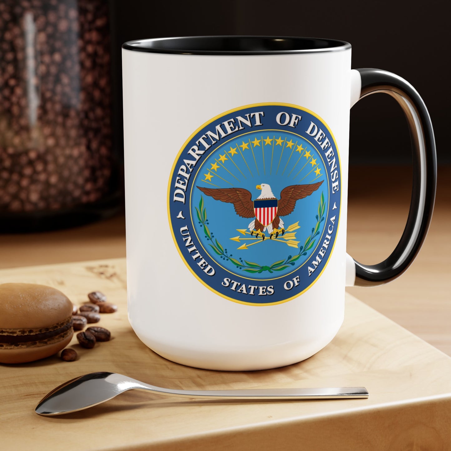 Department of Defense Coffee Mug - Double Sided Black Accent White Ceramic 15oz by TheGlassyLass.com
