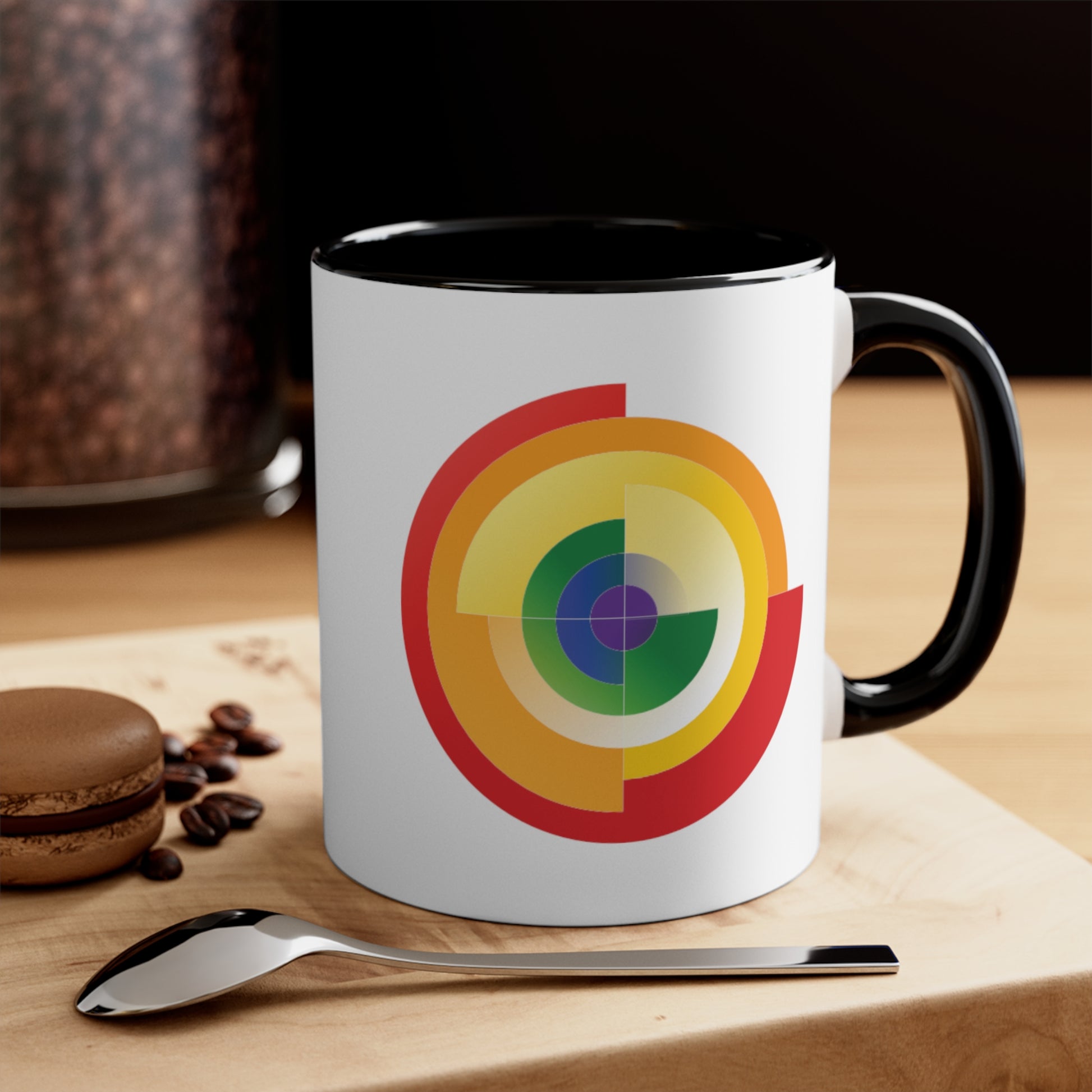 Rainbow Pride Flag Coffee Mug - Double Sided Black Accent White Ceramic 11oz by TheGlassyLass.com