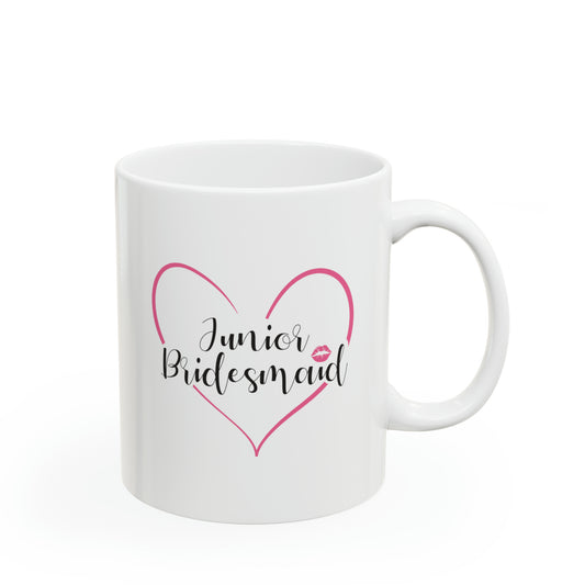 Junior Bridesmaid Cocoa Mug - Double Sided 11oz White Ceramic by TheGlassyLass.com
