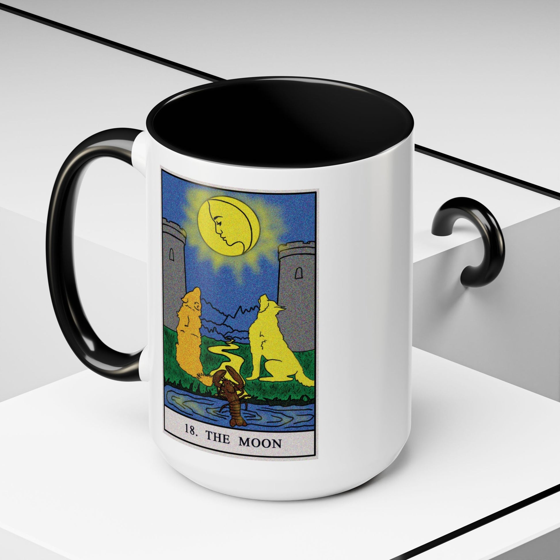 The Moon Tarot Card Coffee Mug - Double Sided Print, White Ceramic, 11oz by TheGlassyLass.com