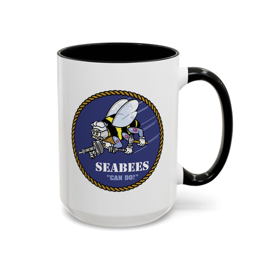 US Navy SeaBees Seal Coffee Mug - Double Sided Print, Black Accent White Ceramic, 15oz by TheGlassyLass.com