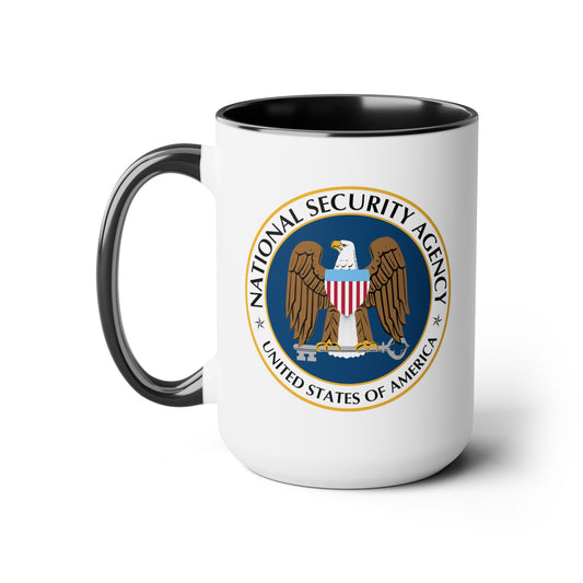 National Security Agency Coffee Mug - Double Sided Black Accent White Ceramic 15oz by TheGlassyLass.com